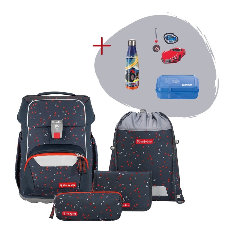 Step by Step Schulranzen Set BASIS Anthrazit Triangles 7tlg Kinder Jungen NEU