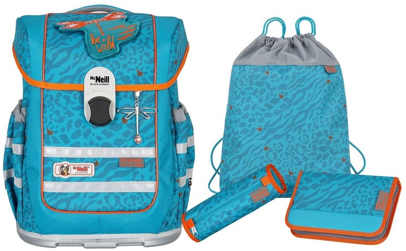 McNeill Ergo Complete Set 4-teilig Schulranzen Mäppchen Tasche Orange Grün Neu